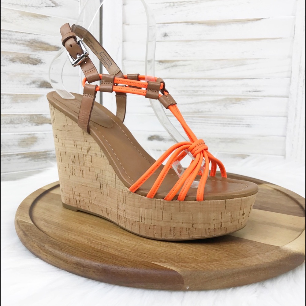 COACH | Georgiana Cork Wedge Orange Straps 6.5